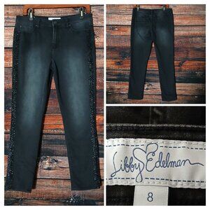 Libby Edelman Jeans 8 Black Embellished Sequin Side Stripe Ankle Slim Stretch